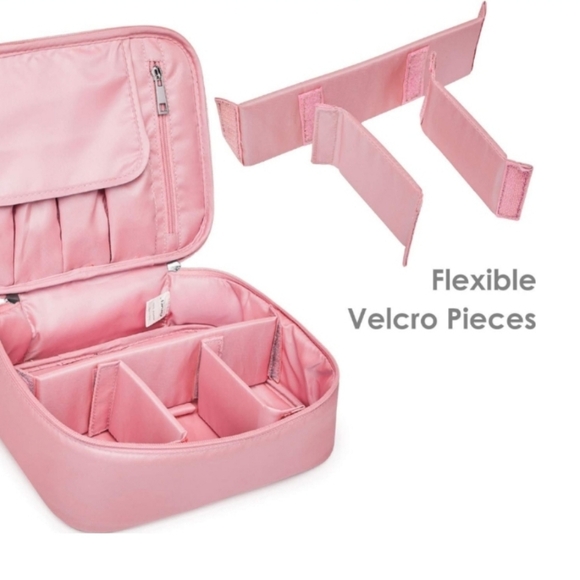 Narwey Pink Travel Makeup Bag - 8.5" Height, 7.9" Width, 9.4" Length - Picture 6 of 6